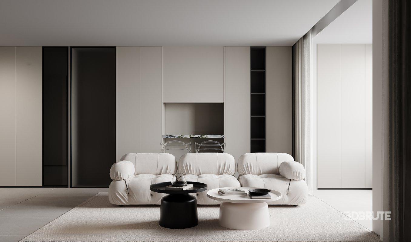 Modern living room and dining room interior scene Image 1