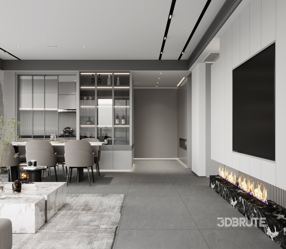 Modern living room and dining room interior scene Image 7
