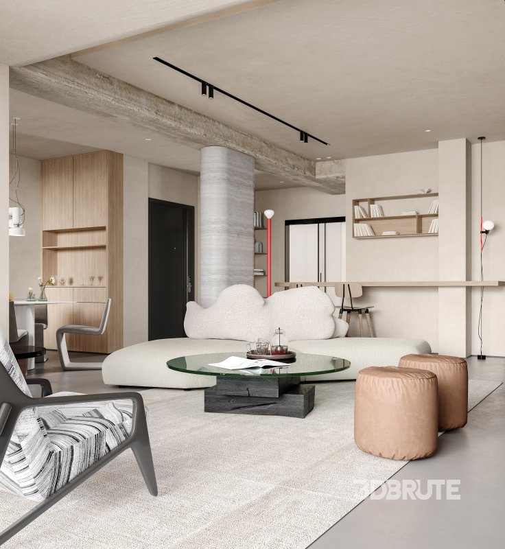 Modern living room and dining room interior scene Image 18