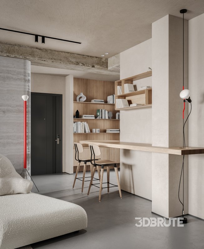 Modern living room and dining room interior scene Image 1