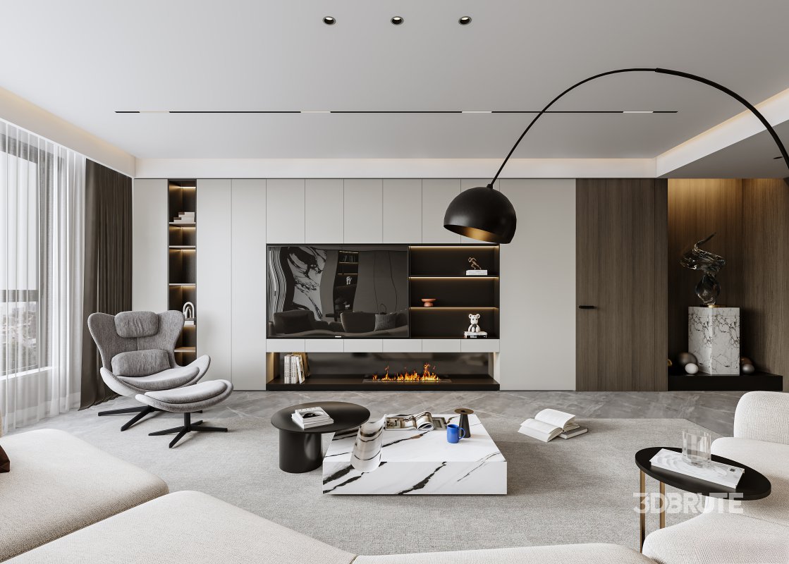 Modern living room and dining room interior scene Image 4