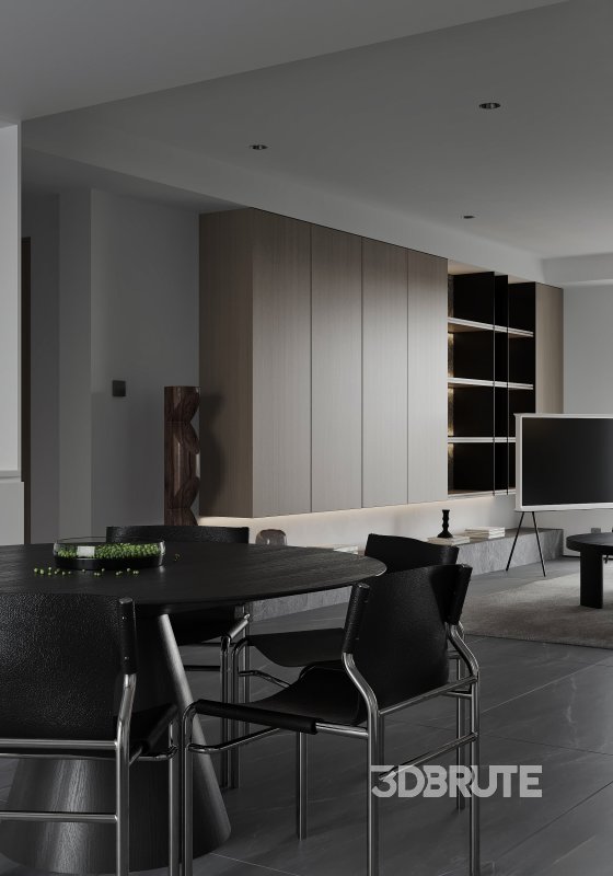 Modern living room and dining room interior scene Image 2