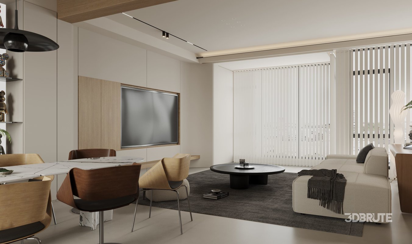 Modern living room and dining room interior scene Image 2