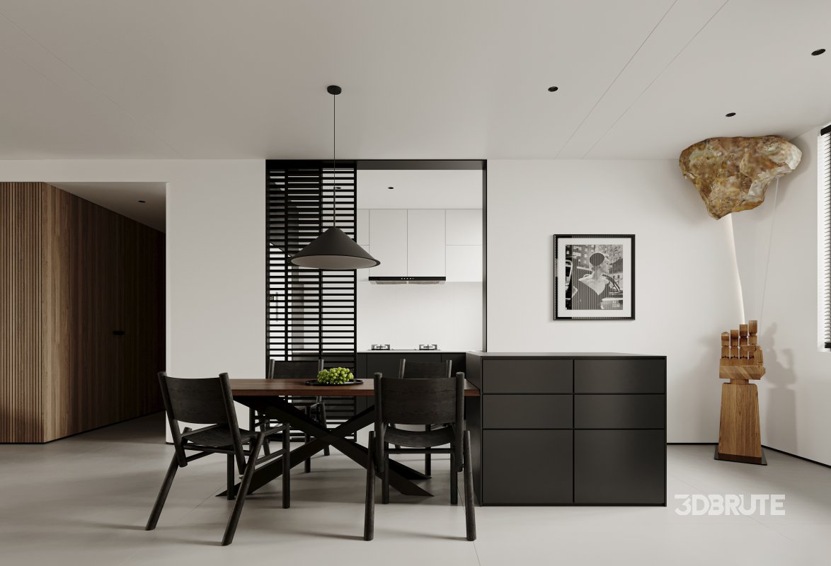 Modern living room and dining room interior scene Image 4