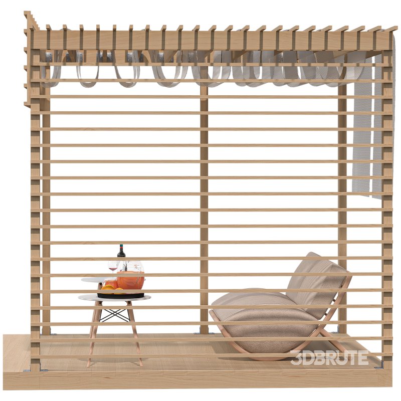 Pergola 3D Scene – Modern Outdoor Lounge and Dining Area Image 2