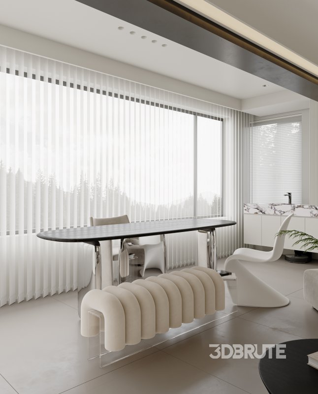 Modern living room and dining room interior scene Image 4