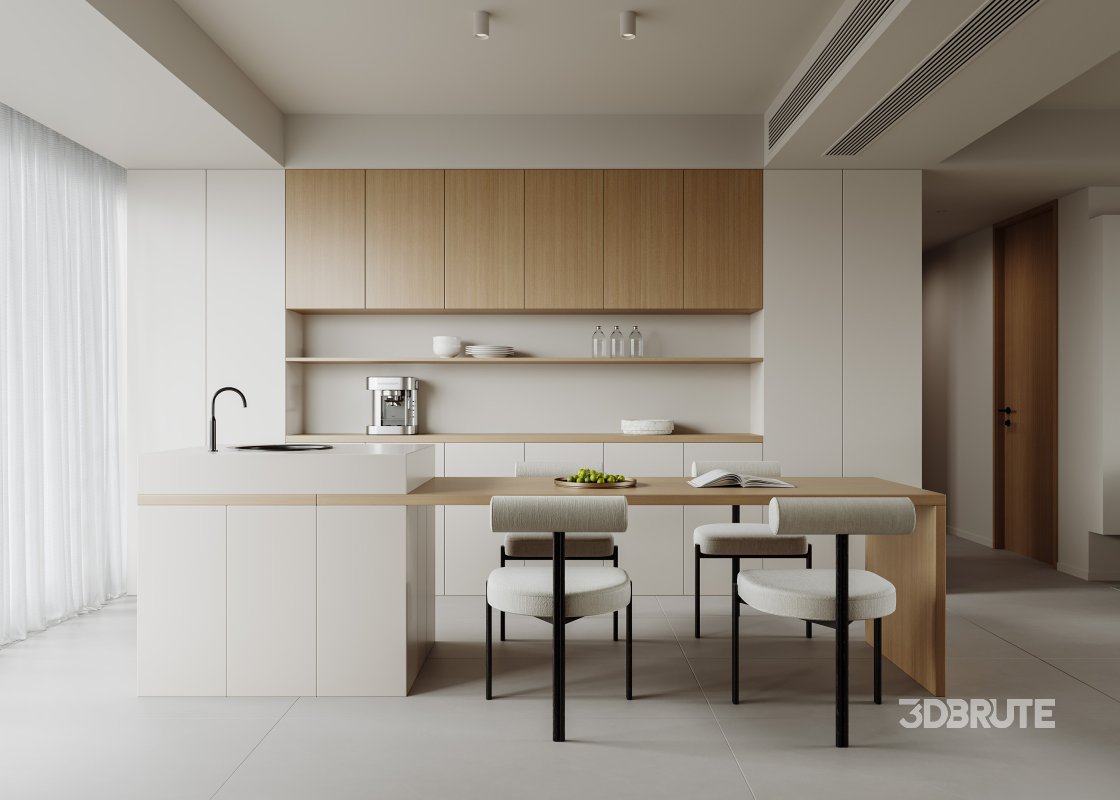 Modern living room and dining room interior scene Image 1