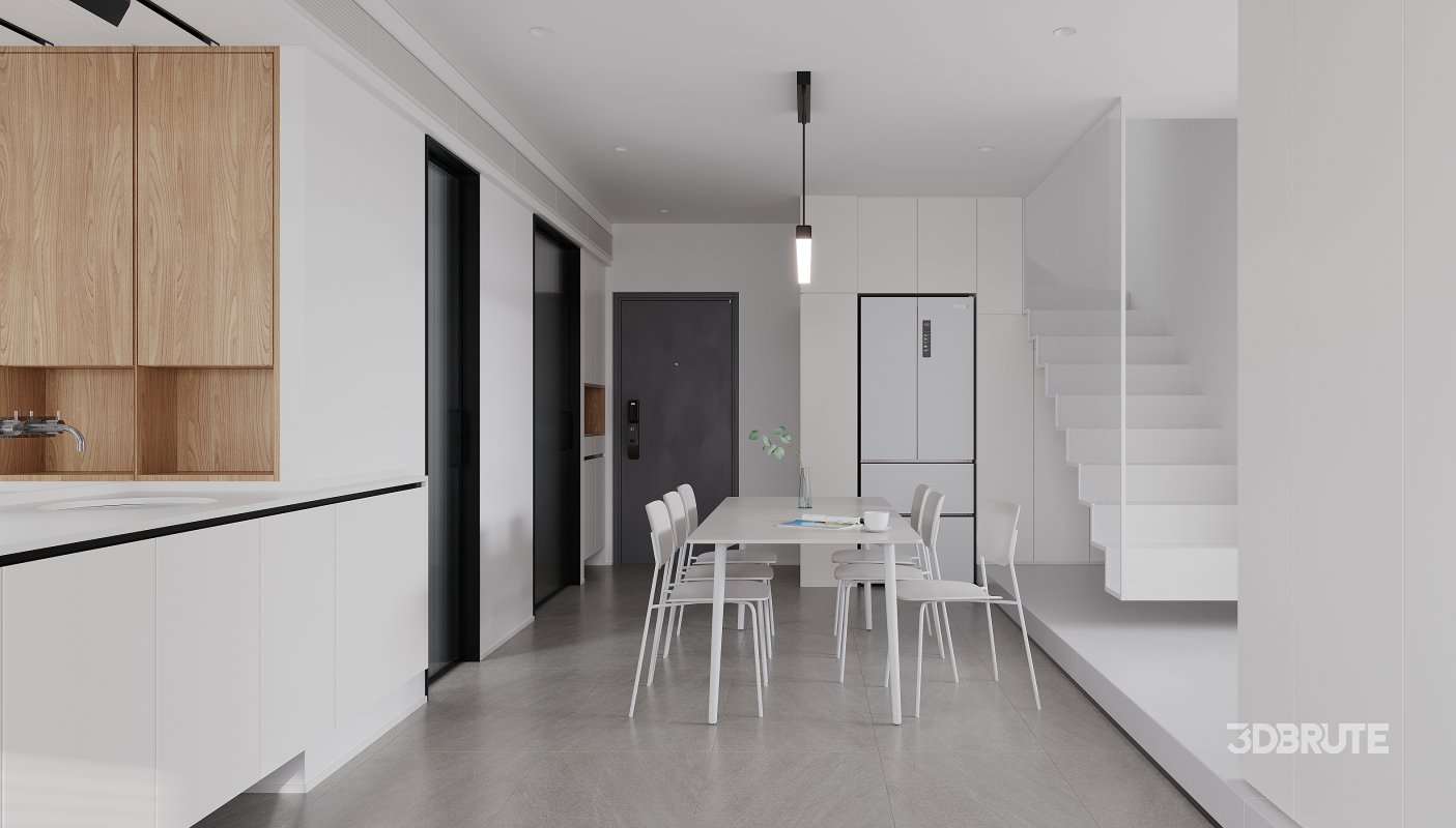 Modern living room and dining room interior scene Image 7