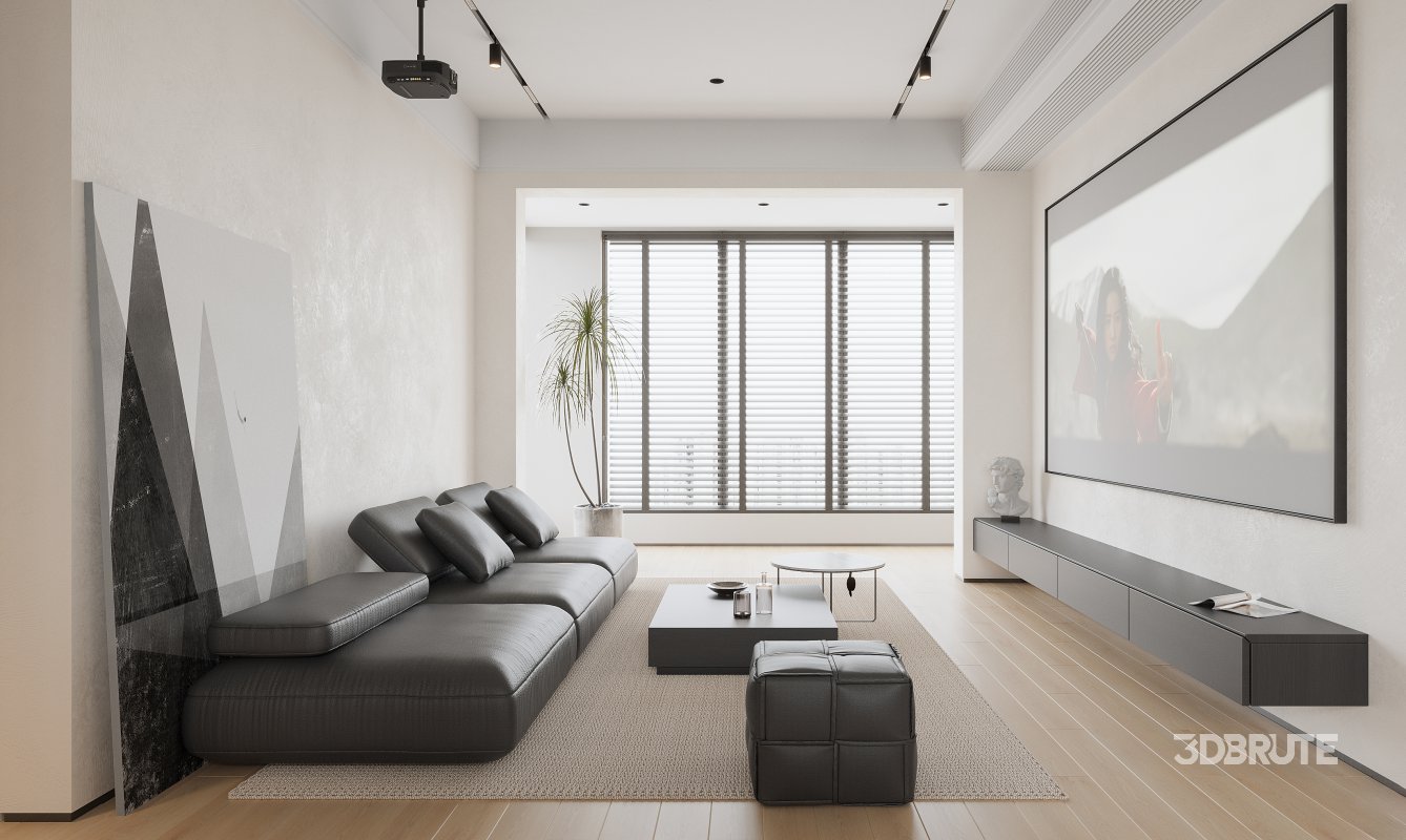 Modern living room and dining room interior scene Image 1