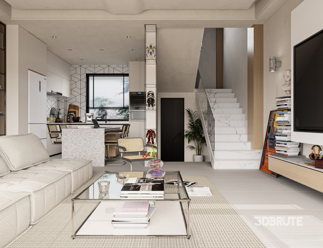 Modern living room and dining room interior scene Image 3