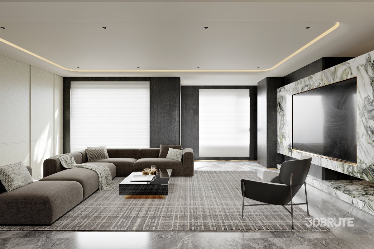 Modern living room and dining room interior scene Image 2