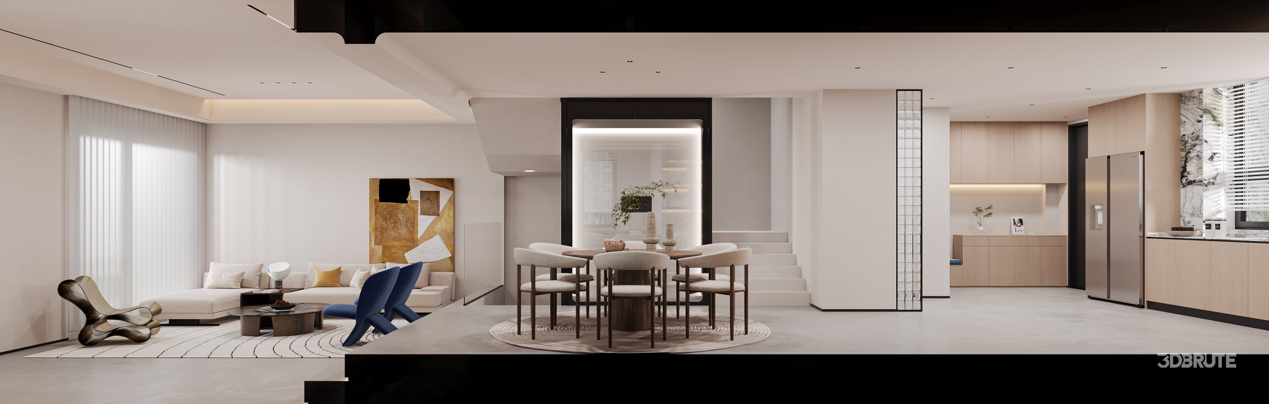 Modern living room and dining room interior scene Image 1