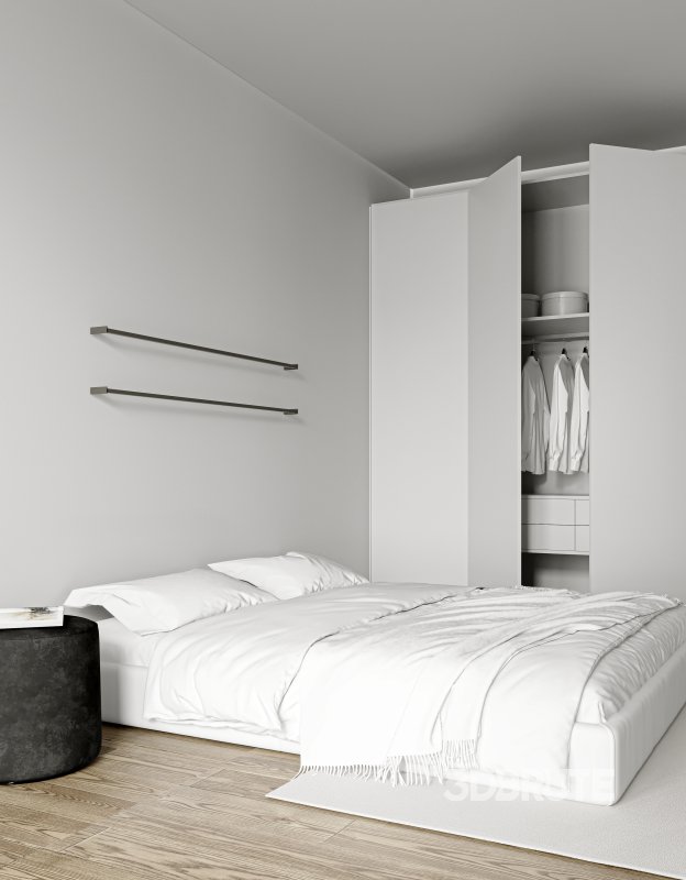 Modern living room and dining room bedroom interior scene Image 1