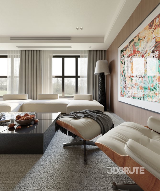 Modern living room and dining room interior scene Image 9