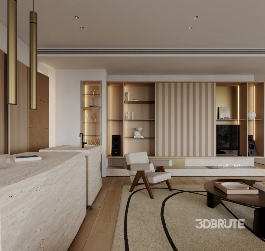 Modern living room and dining room interior scene Image 6