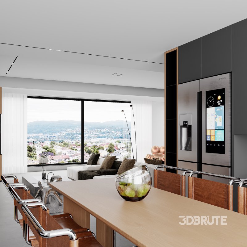 Modern living room and dining room interior scene Image 1