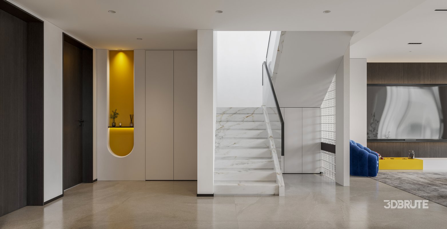 Modern living room and dining room bedroom interior scene Image 3