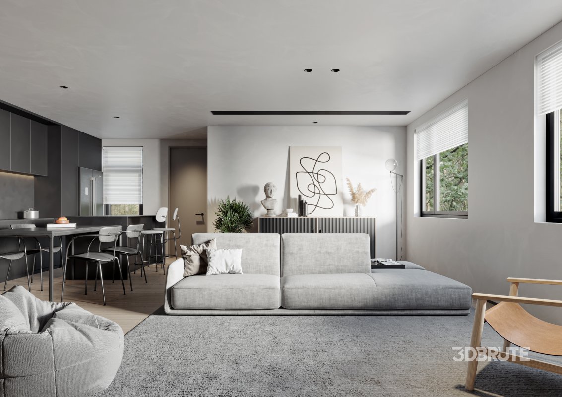 Modern living room and dining room interior scene Image 3