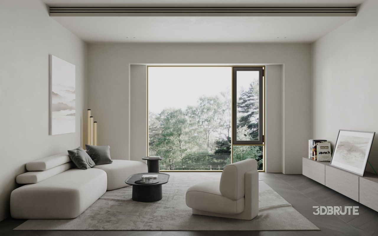 Modern living room and dining room interior scene Image 6