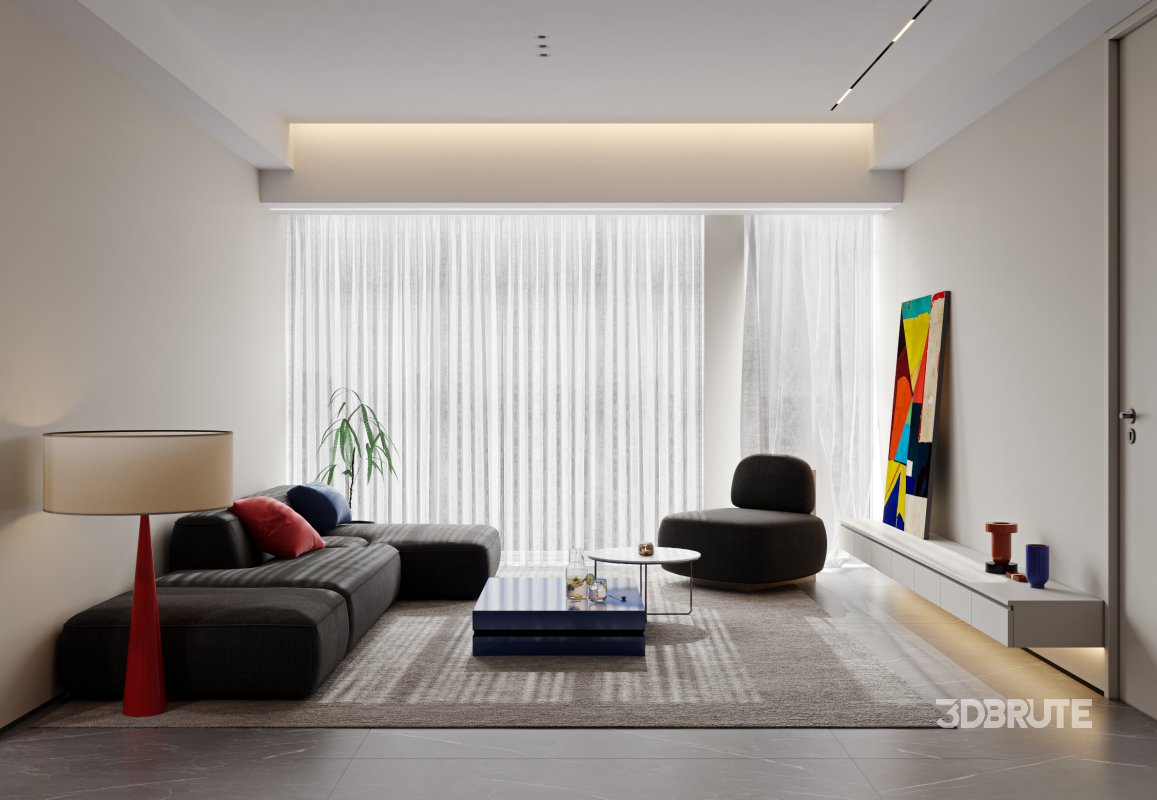 Modern living room and dining room interior scene Image 2