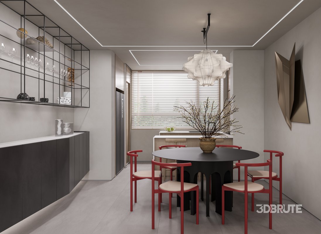 Modern living room and dining room interior scene Image 3