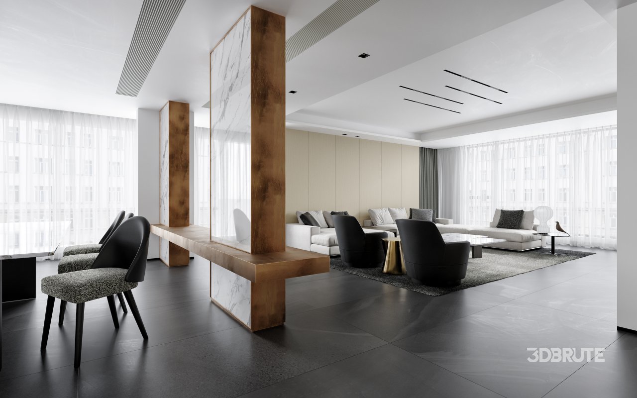 Modern living room and dining room interior scene Image 7