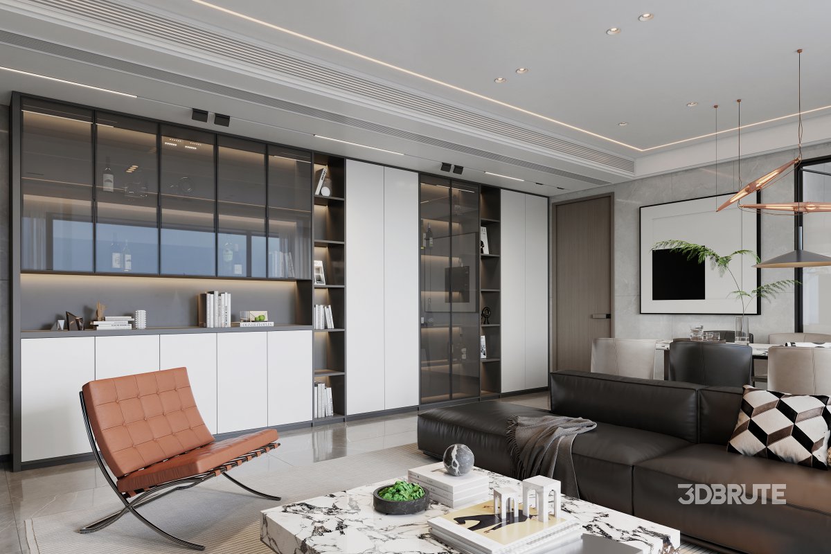 Modern living room and dining room interior scene Image 2