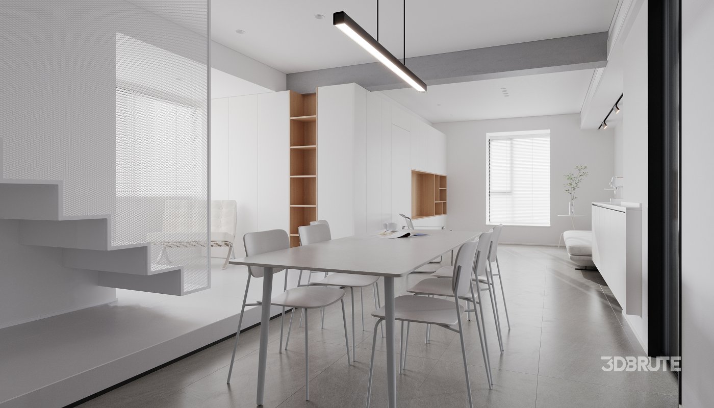 Modern living room and dining room interior scene Image 6