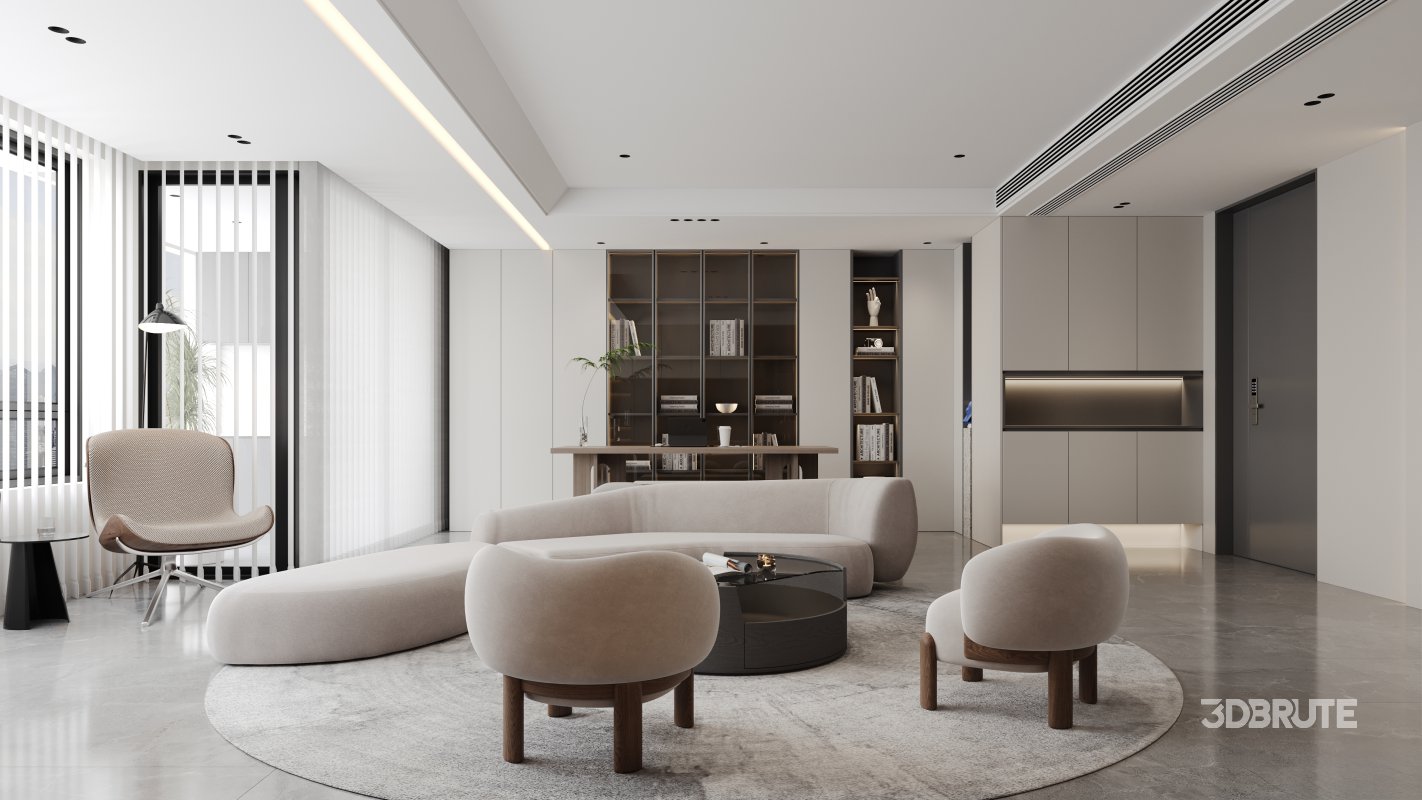 Modern living room and dining room interior scene Image 4