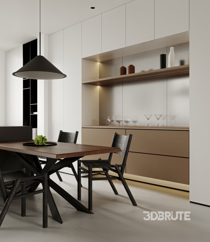 Modern living room and dining room interior scene Image 6