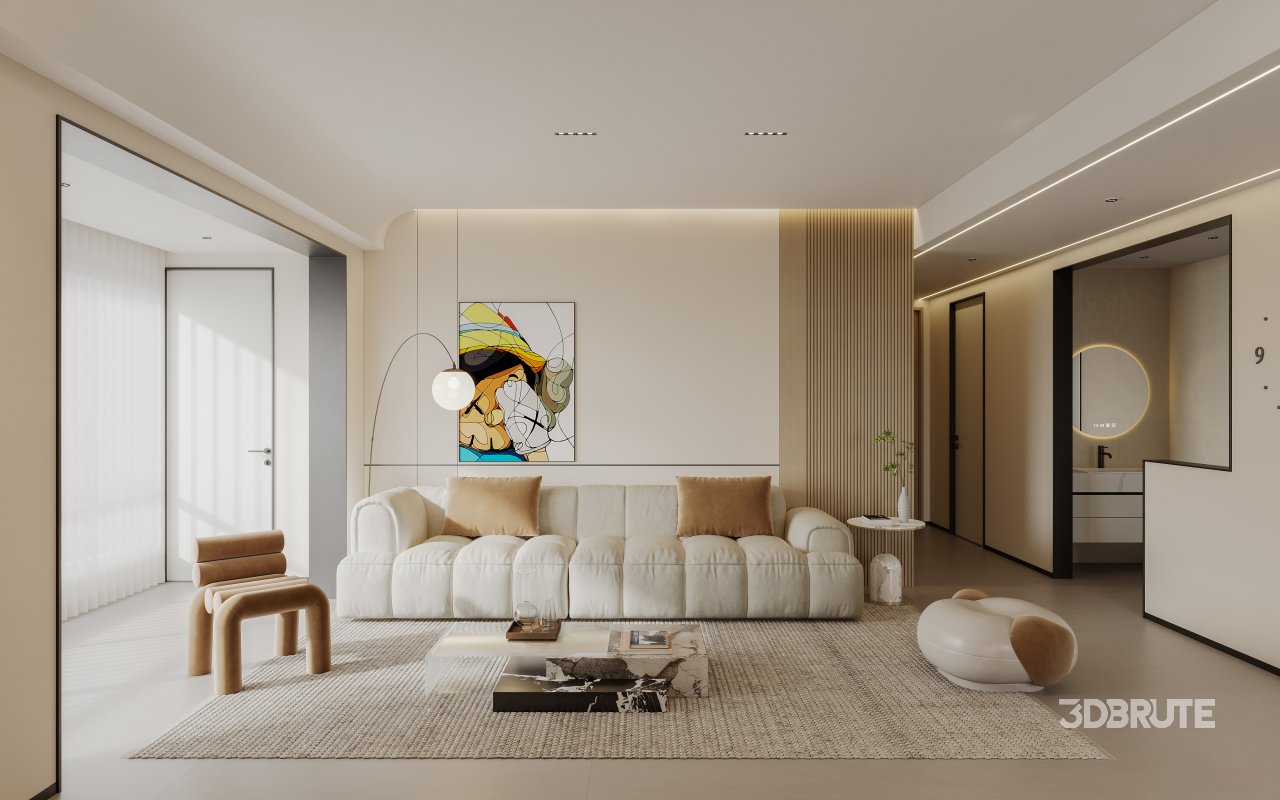 Modern living room and dining room interior scene Image 3
