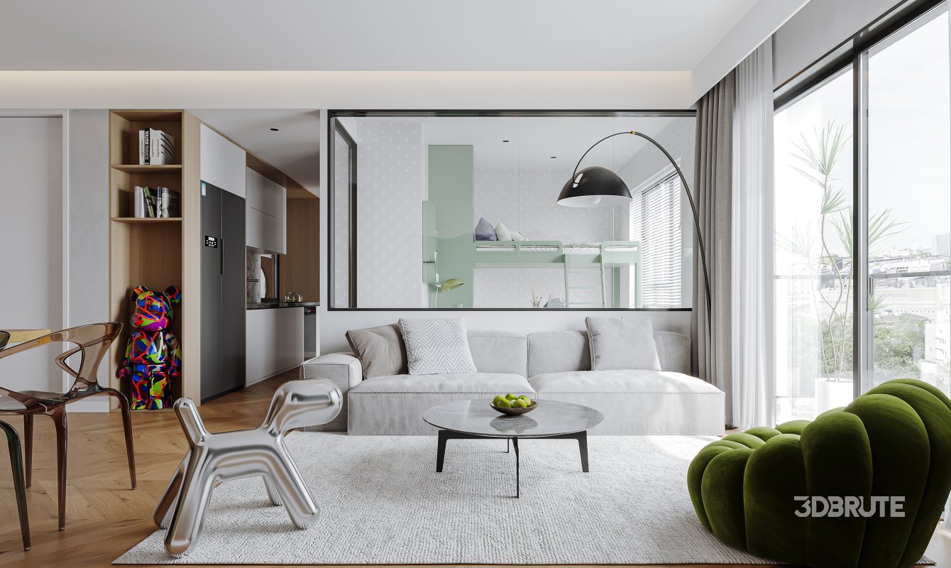 Modern living room and dining room interior scene Image 5