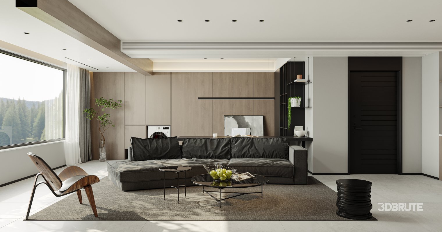 Modern living room and dining room interior scene Image 9