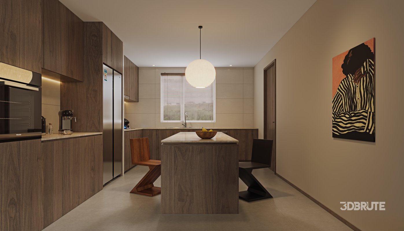 Modern living room and dining room kitchen bedroom interior scene Image 8