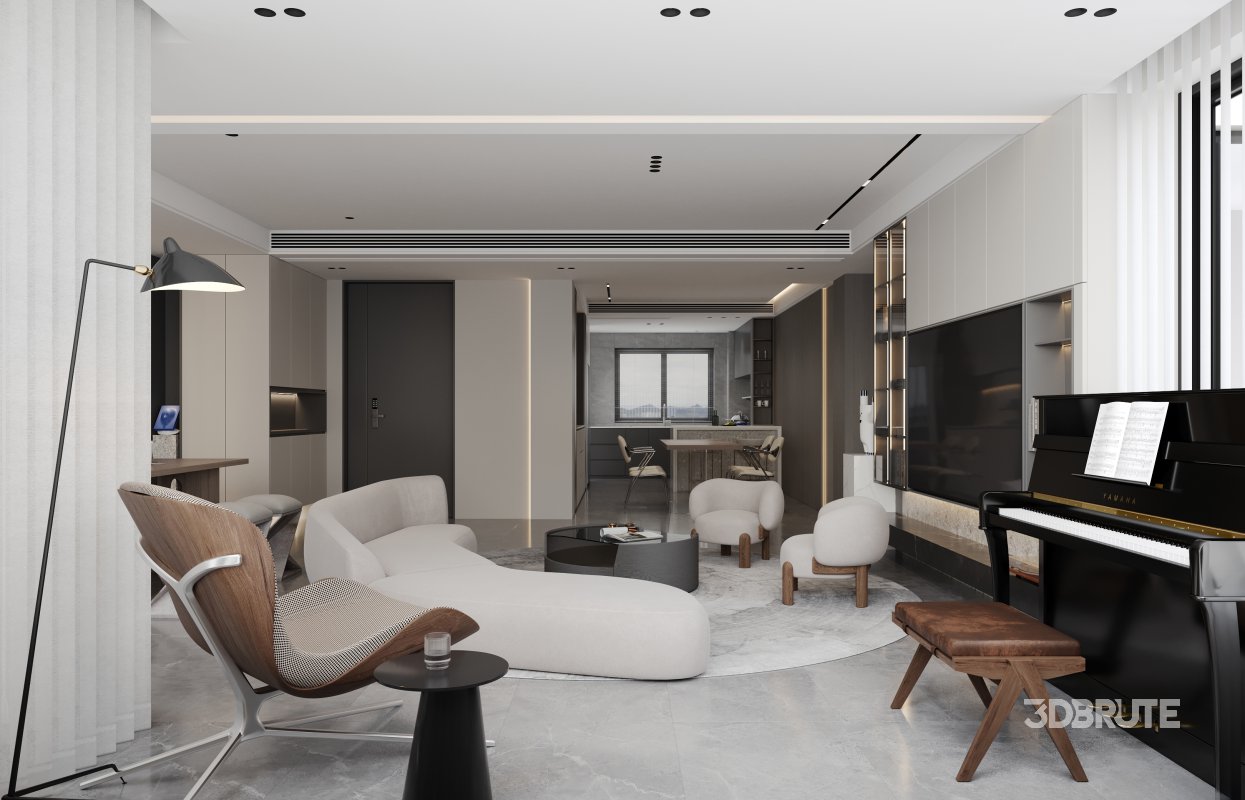 Modern living room and dining room interior scene Image 2