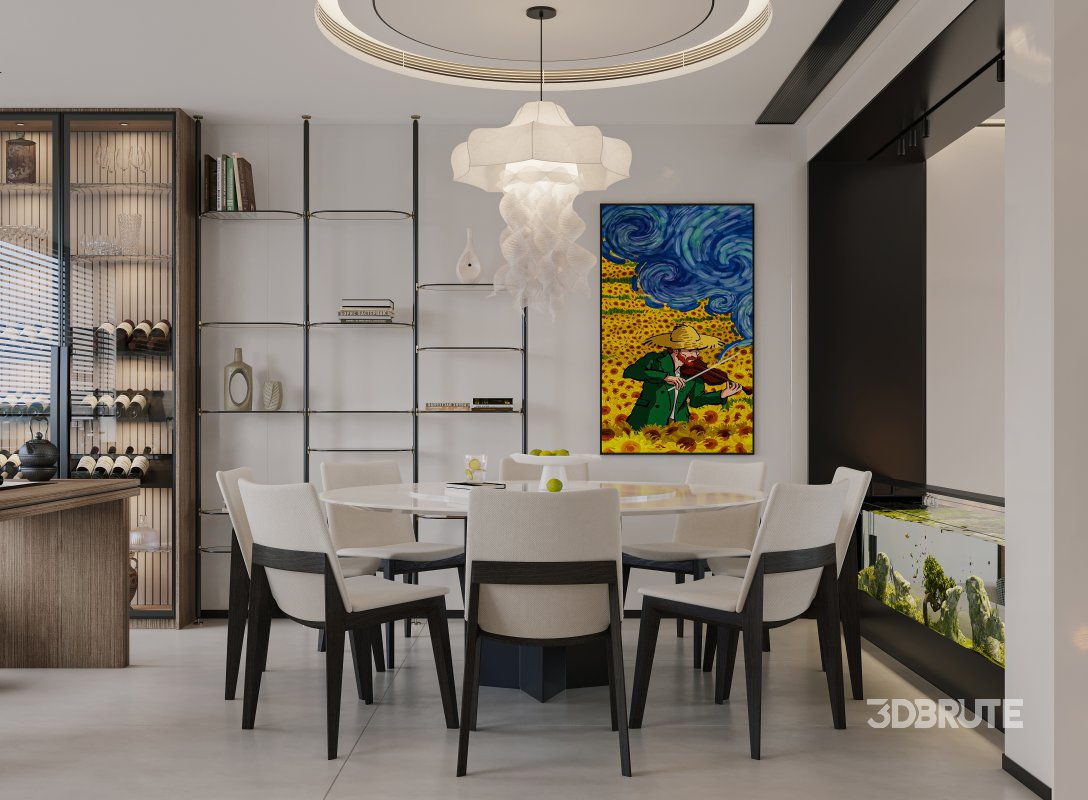 Modern living room and dining room interior scene Image 1