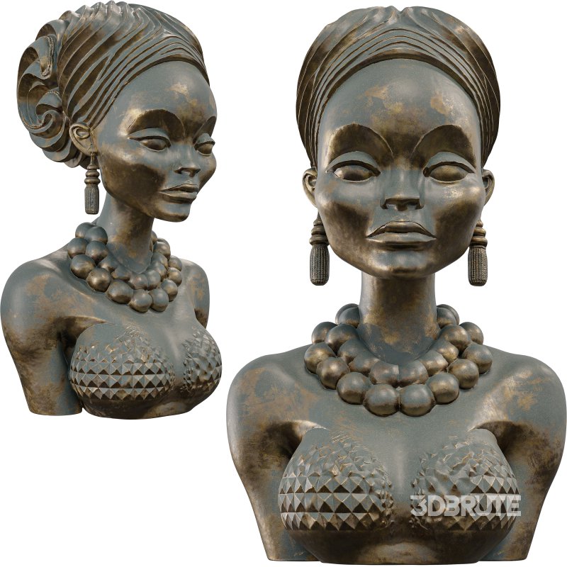 Polished Wood Bust 3D Model Stylized Female Figure Image 6