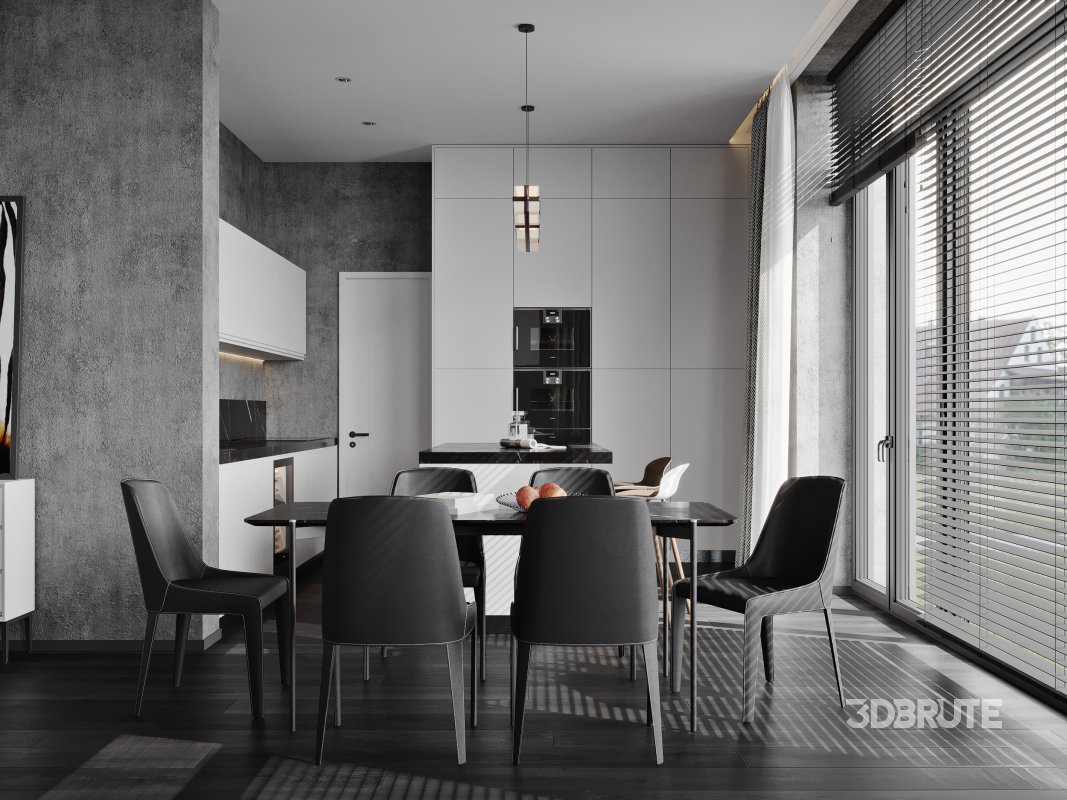 Modern living room and dining room interior scene Image 1