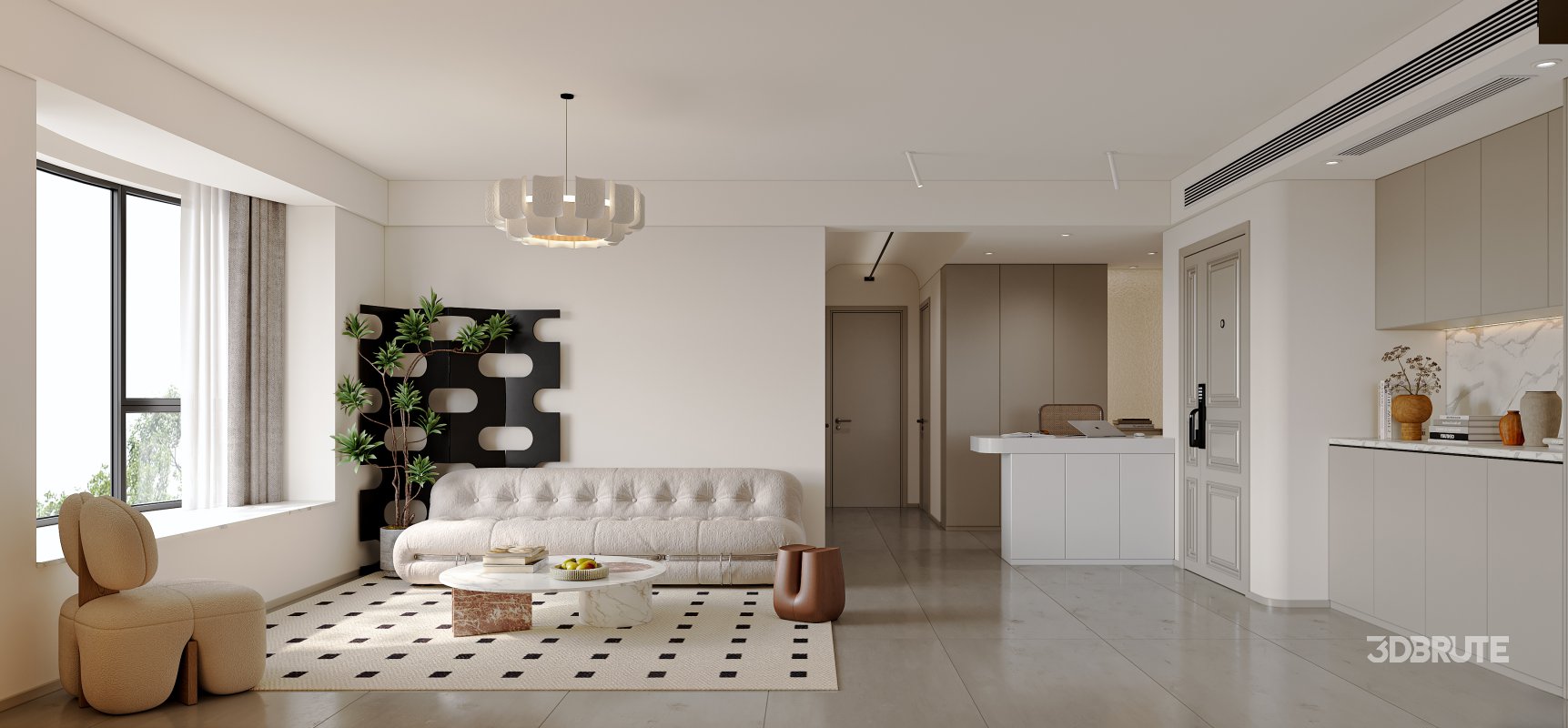 Modern living room and dining room interior scene Image 2