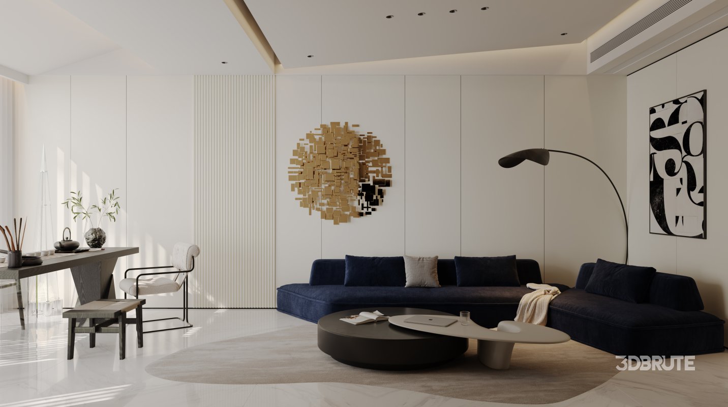 Modern living room and dining room interior scene Image 5