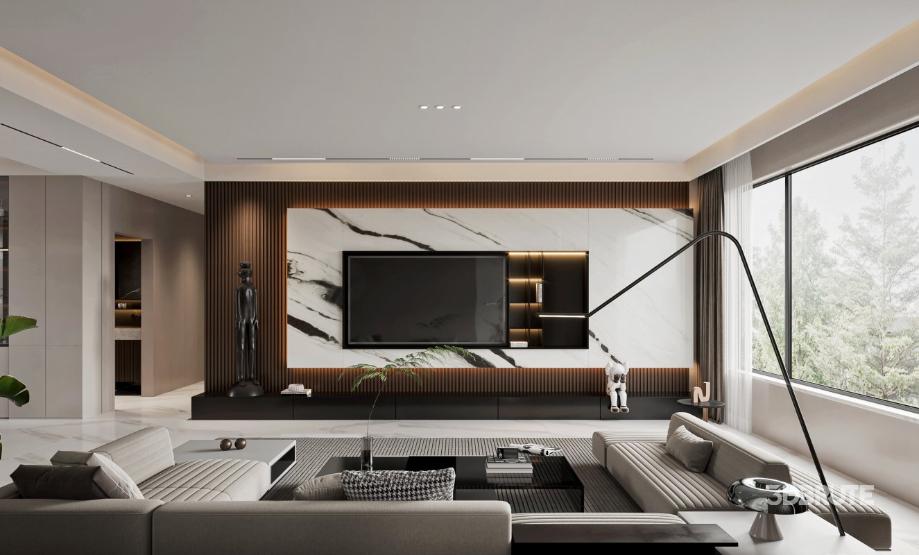 Modern living room and dining room interior scene Image 3