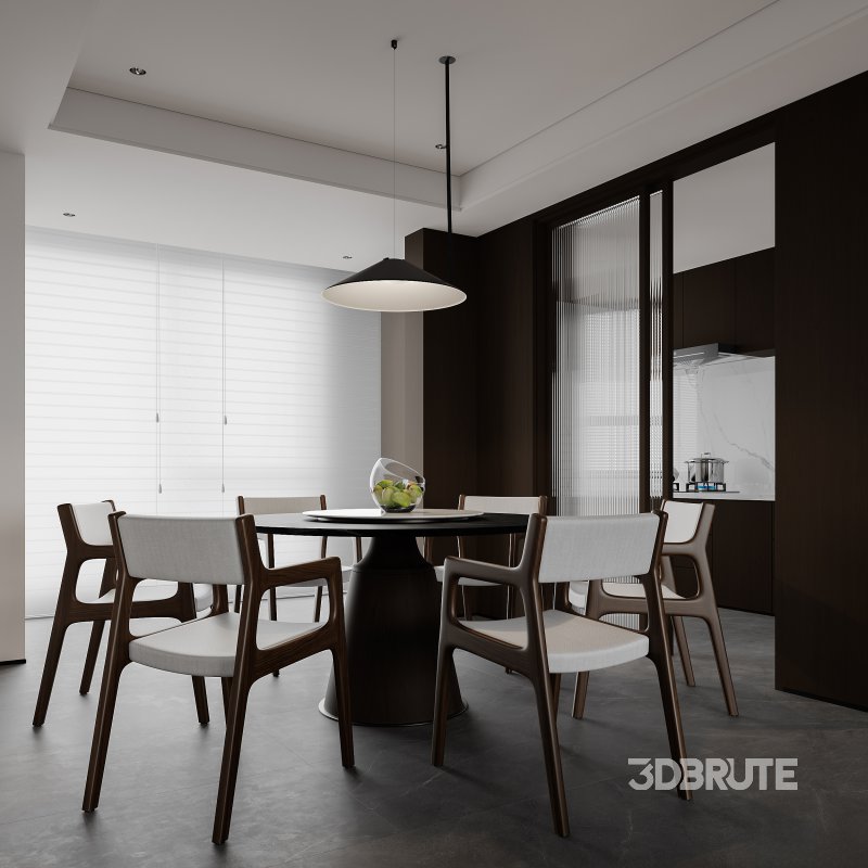 Modern living room and dining room interior scene Image 8