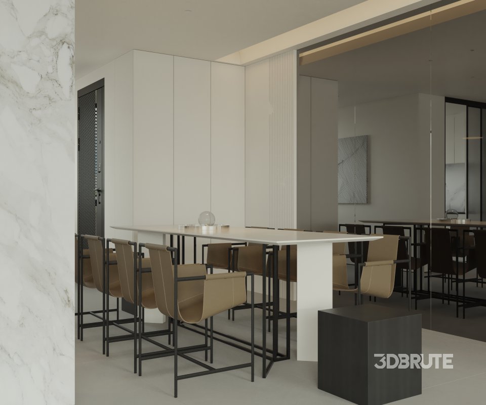 Modern living room and dining room bedroom interior scene Image 9