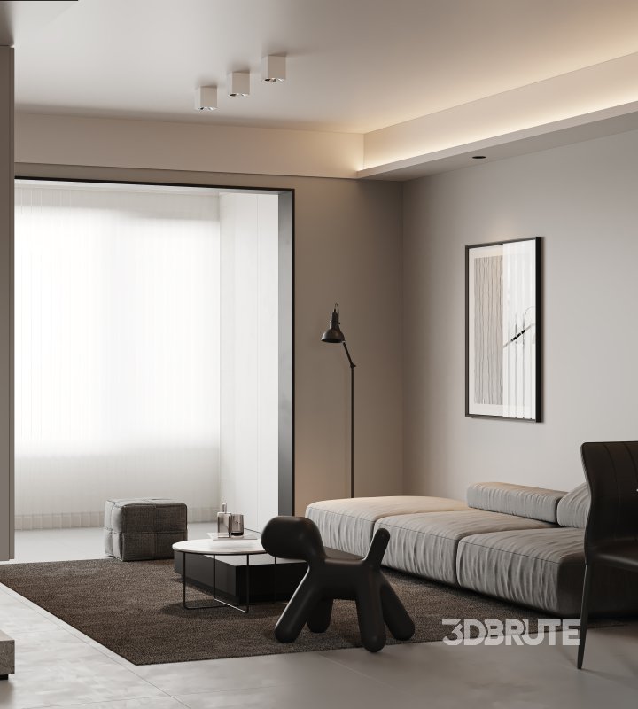 Modern living room and dining room interior scene Image 9