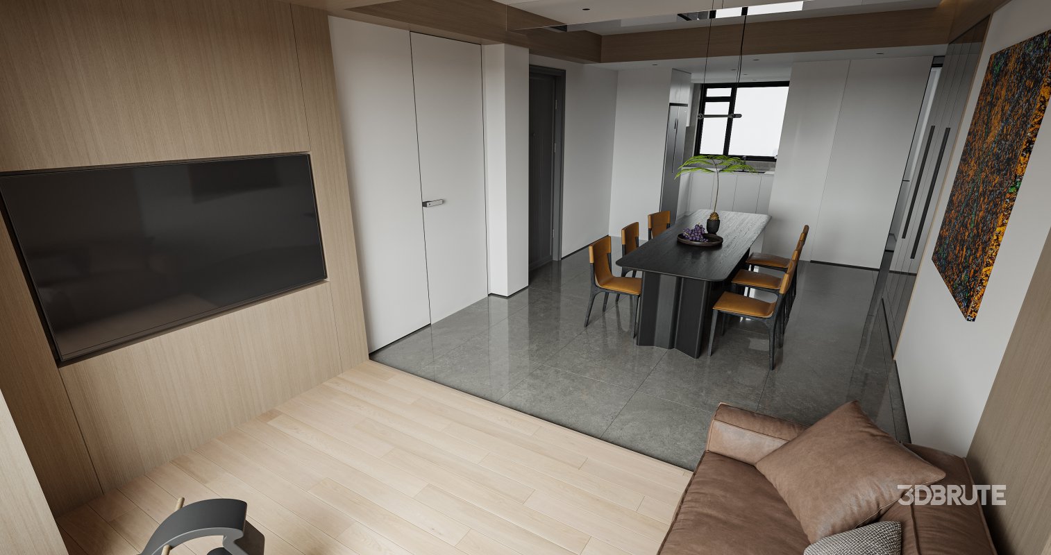 Modern living room and dining room interior scene Image 5