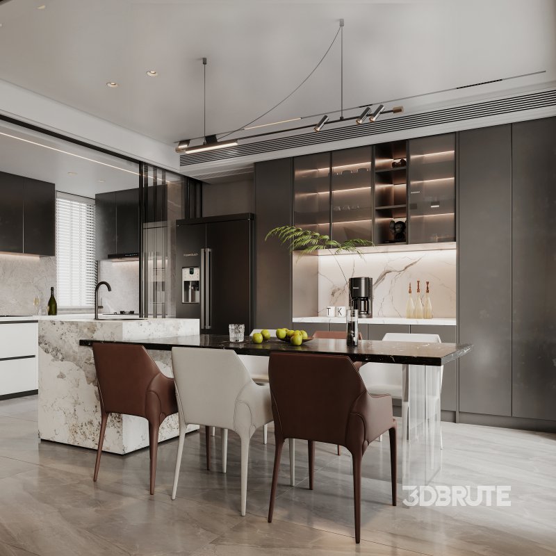 Modern living room and dining room interior scene Image 1