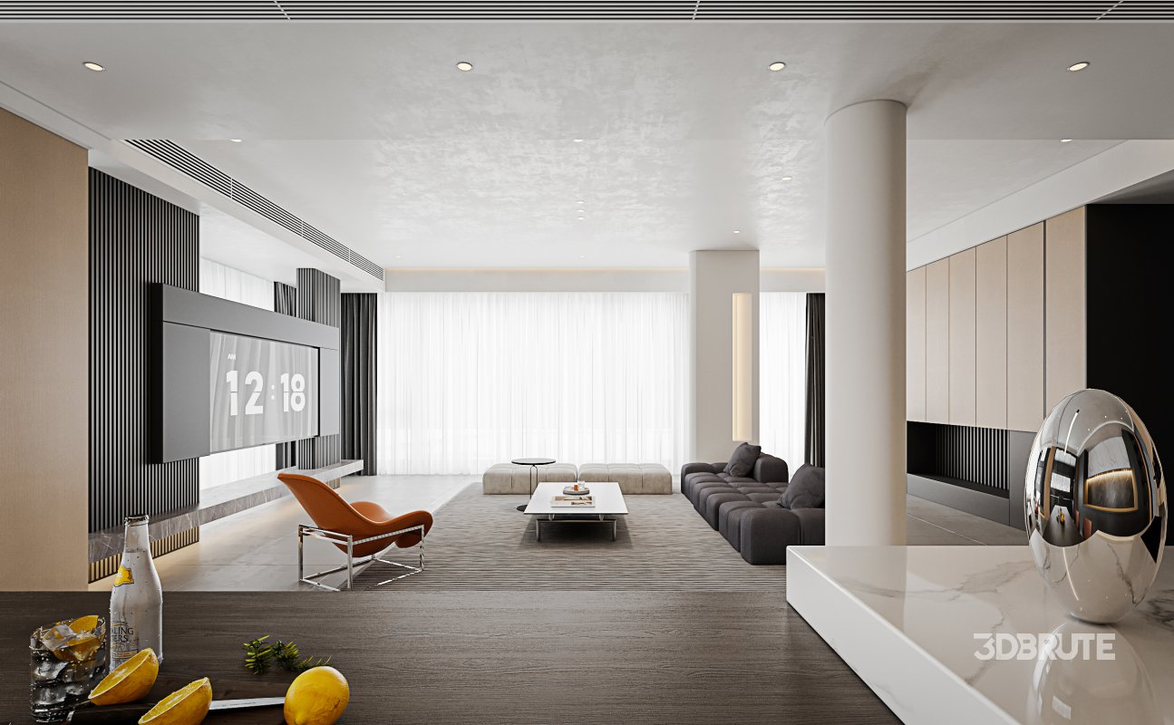 Modern living room and dining room interior scene Image 3