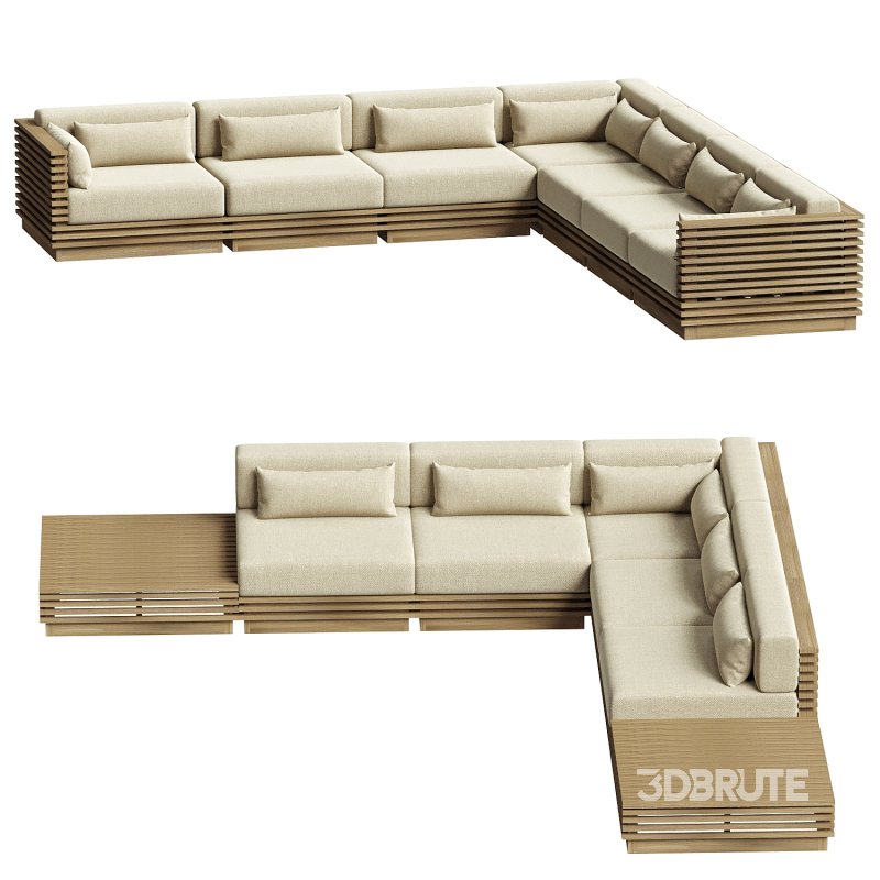 Batten Natural Teak L Shaped Outdoor Sectional Image 1