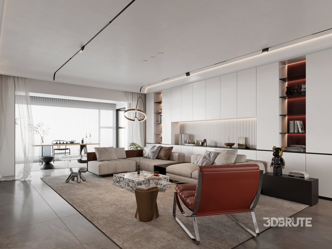 Modern living room and dining room interior scene Image 6
