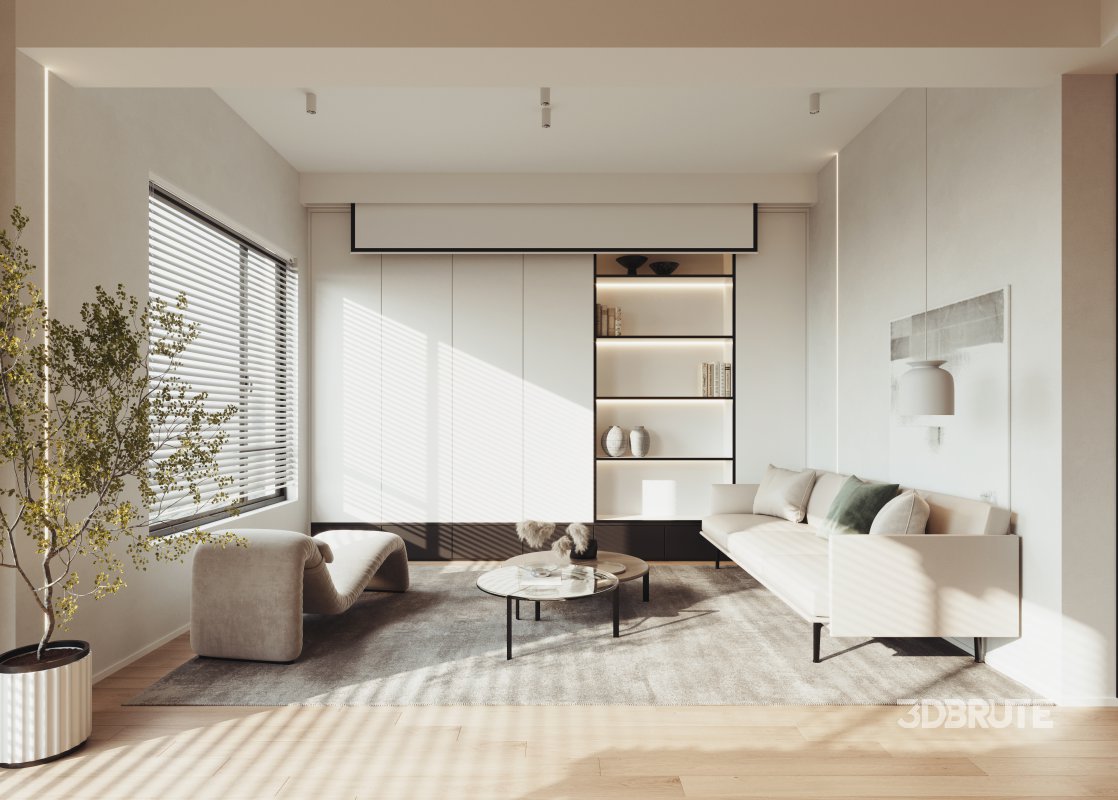 Modern living room and dining room interior scene Image 4